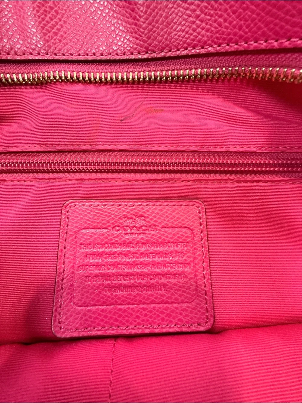 Coach Fuchsia Leather Tote with Gold Hardware